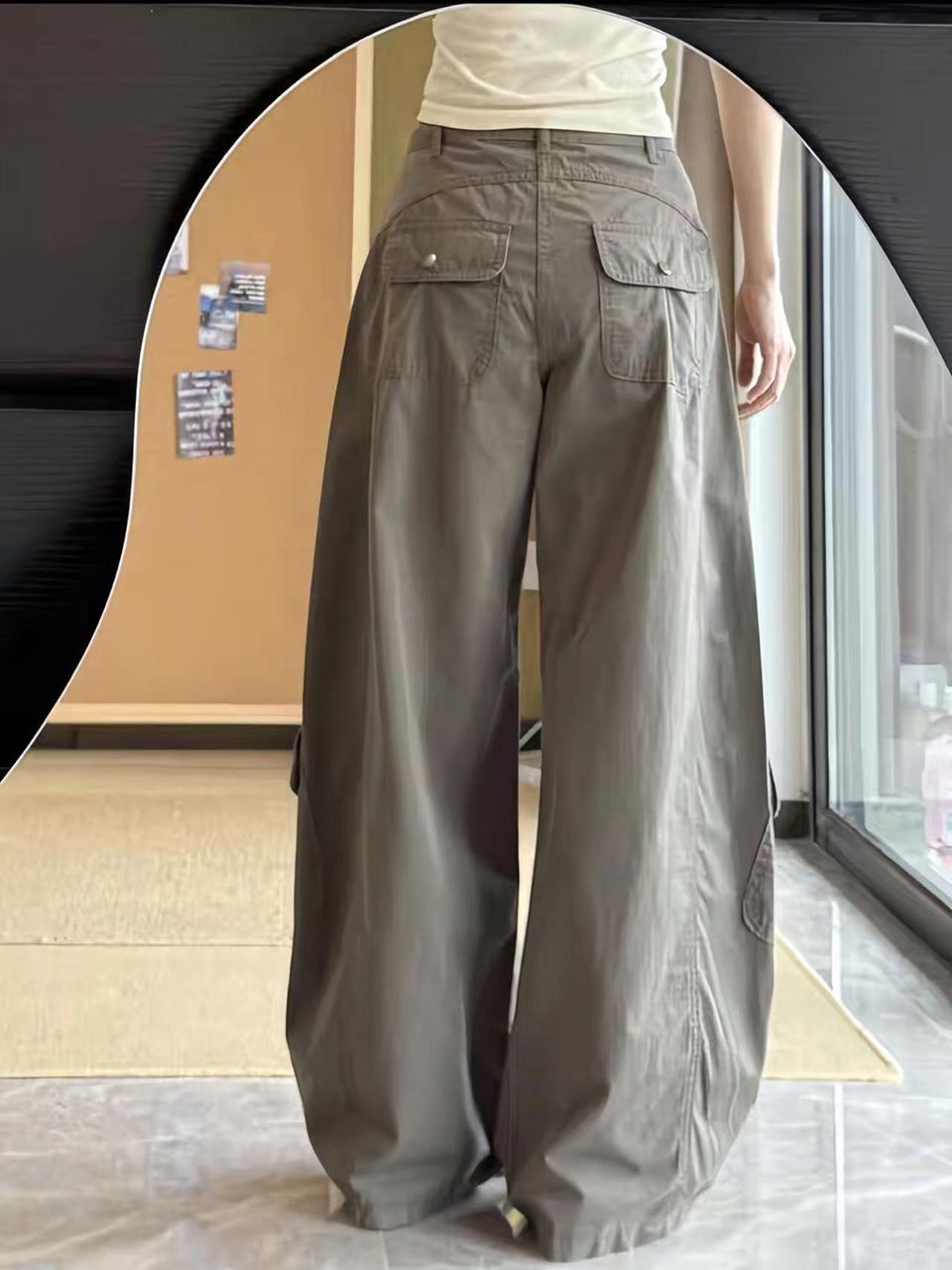 美式廢土風軍綠色工裝褲女春季2026新款高腰顯瘦寬松彎刀闊腿褲子