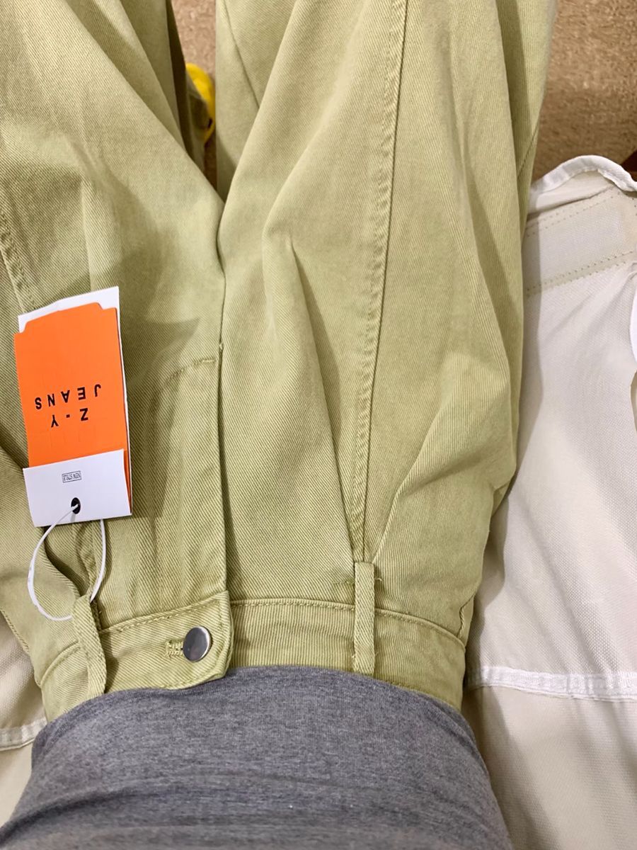辣妹復古高腰褶皺設計感牛仔褲女春季寬松百搭闊腿牛油果綠拖地褲