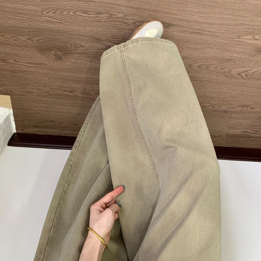 美式復古卡其色闊腿牛仔褲女高腰慵懶感寬松休閑顯瘦百搭拖地長褲