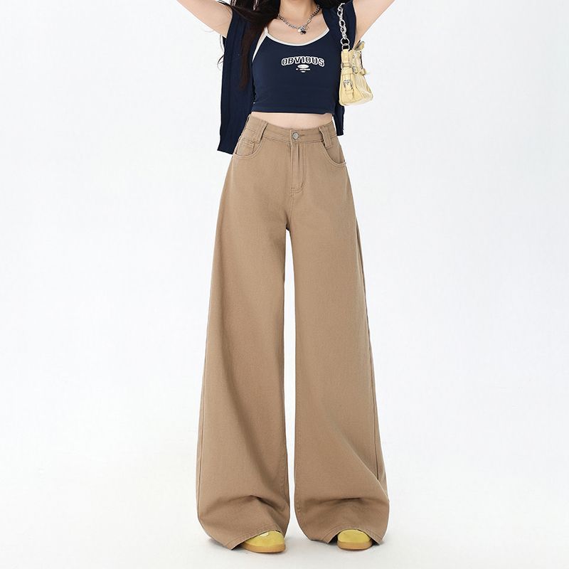美式復古辣妹拿鐵棕牛仔褲女2026春夏寬松闊腿拖地遮肉垂感長褲