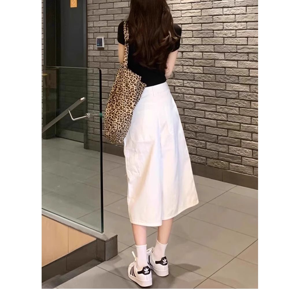 白色直筒牛仔七分短褲女夏季新款高腰寬松顯瘦休閑垂感闊腿中褲子