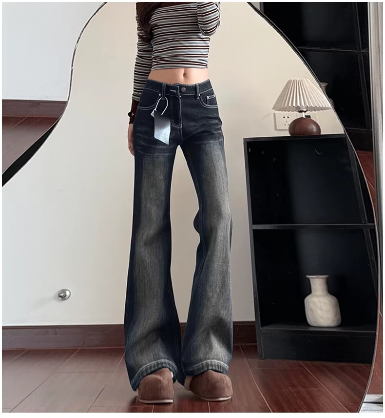 美式復古微喇牛仔褲女春季新款 馬蹄褲子