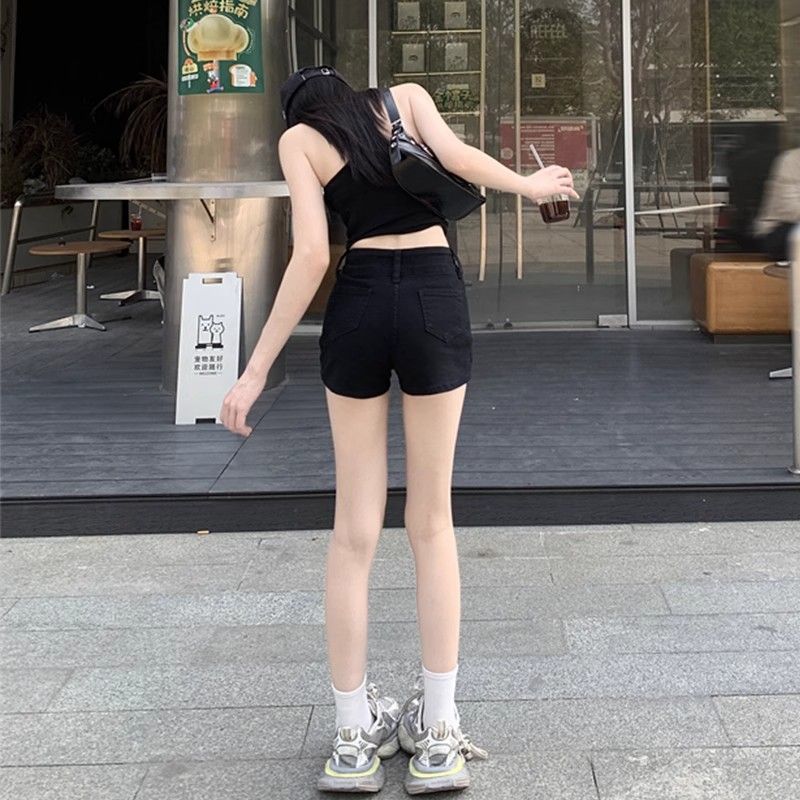 小個子黑色兩粒扣牛仔短褲女新款夏季辣妹彈力緊身顯瘦包臀熱褲潮