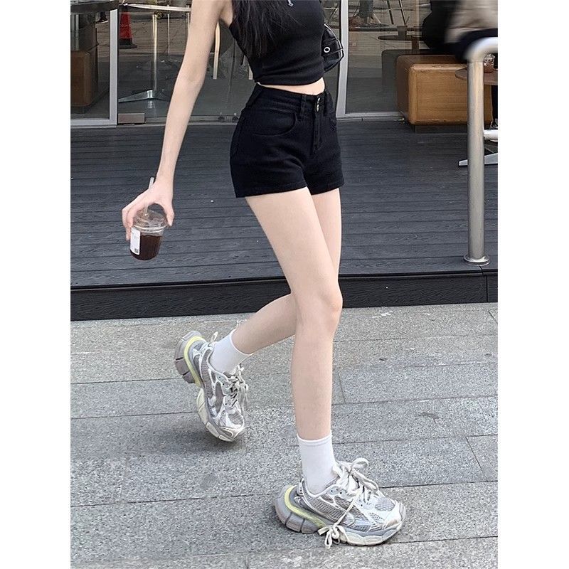 小個子黑色兩粒扣牛仔短褲女新款夏季辣妹彈力緊身顯瘦包臀熱褲潮