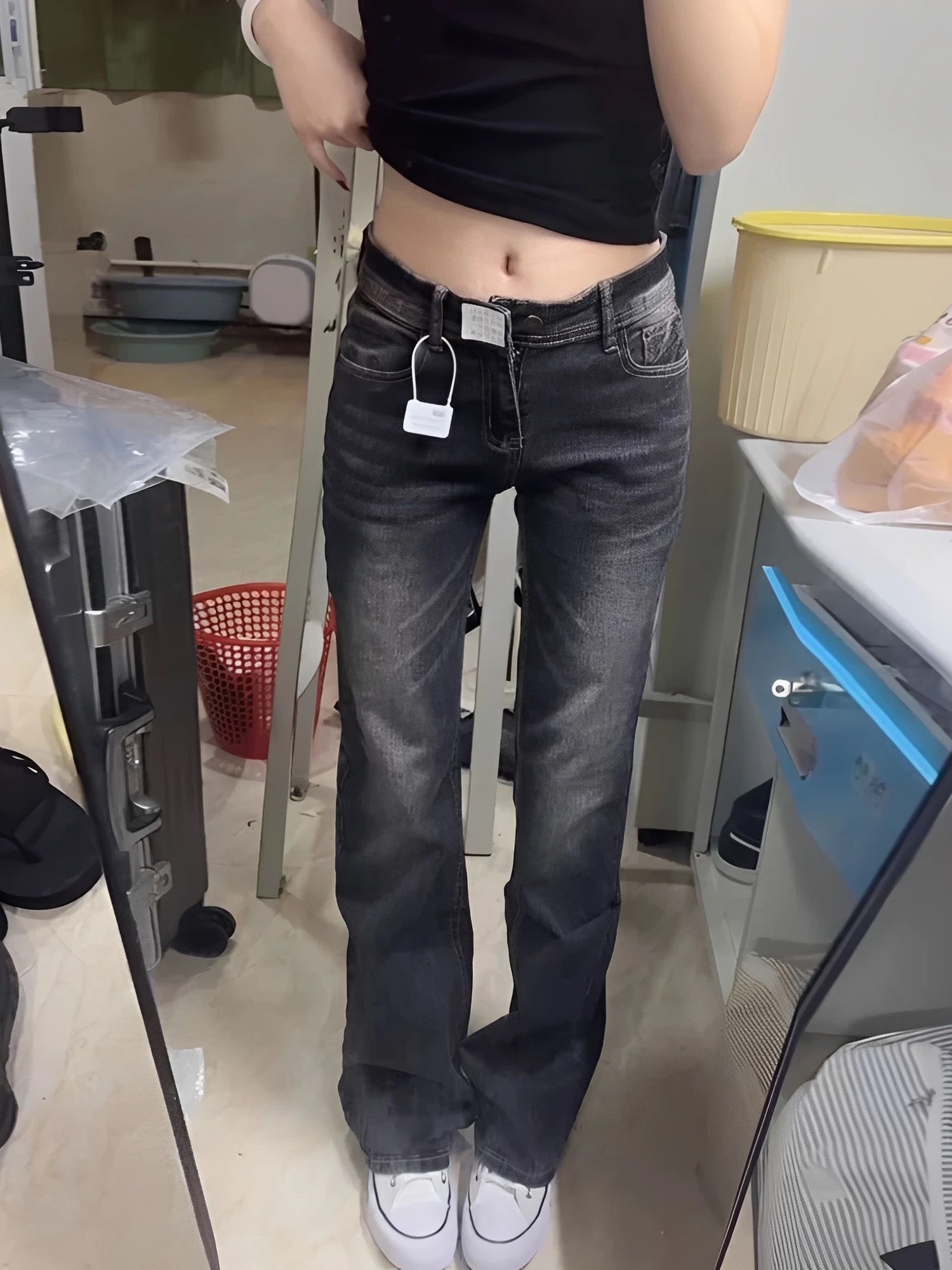 美式辣妹低腰微喇牛仔褲女新款百搭窄版修身顯瘦彈力喇叭褲