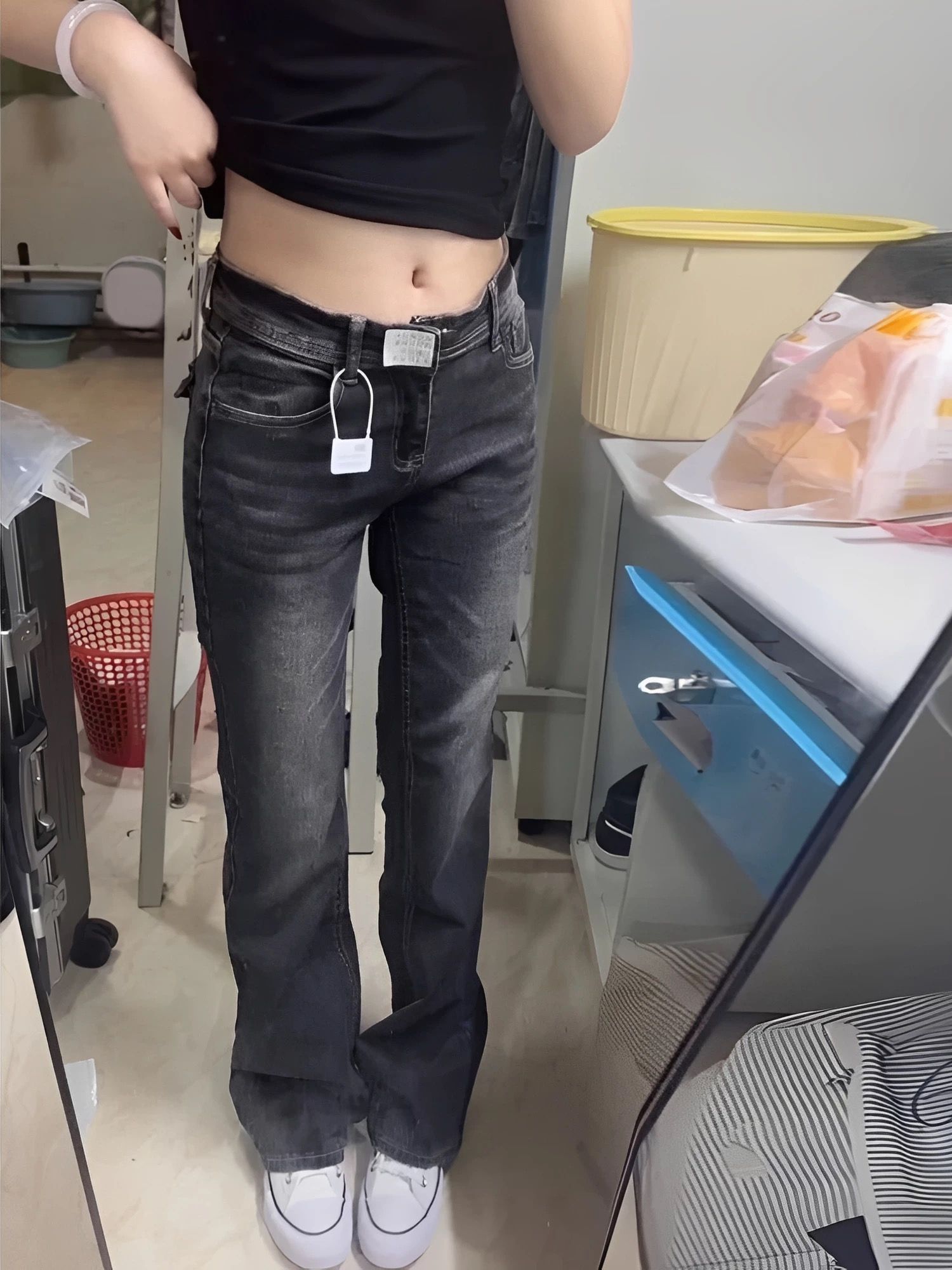 美式辣妹低腰微喇牛仔褲女新款百搭窄版修身顯瘦彈力喇叭褲