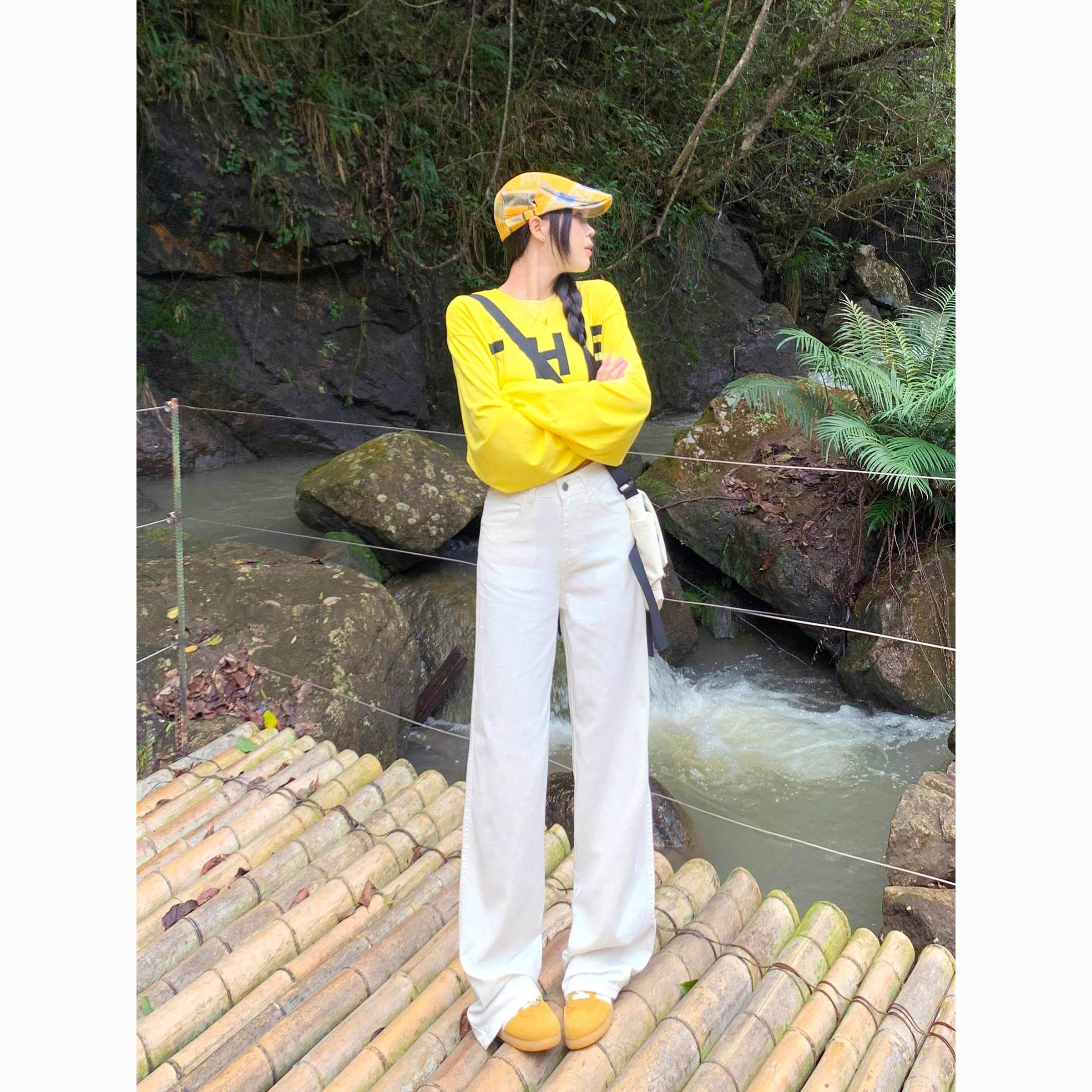 白色高腰闊腿牛仔褲女2026春夏新款寬松顯瘦百搭垂感直筒拖地長褲
