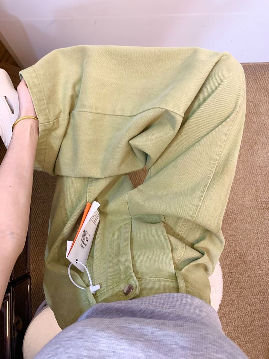 美式復古牛油果綠色褲子女顯瘦寬松闊腿褲2026新款垂感拖地牛仔褲
