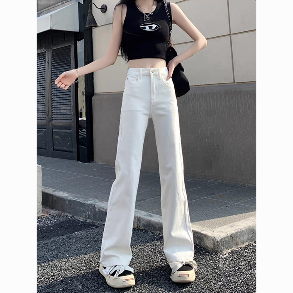 直筒白色牛仔褲女2026春季新款高腰寬松顯瘦百搭垂感高個子拖地褲