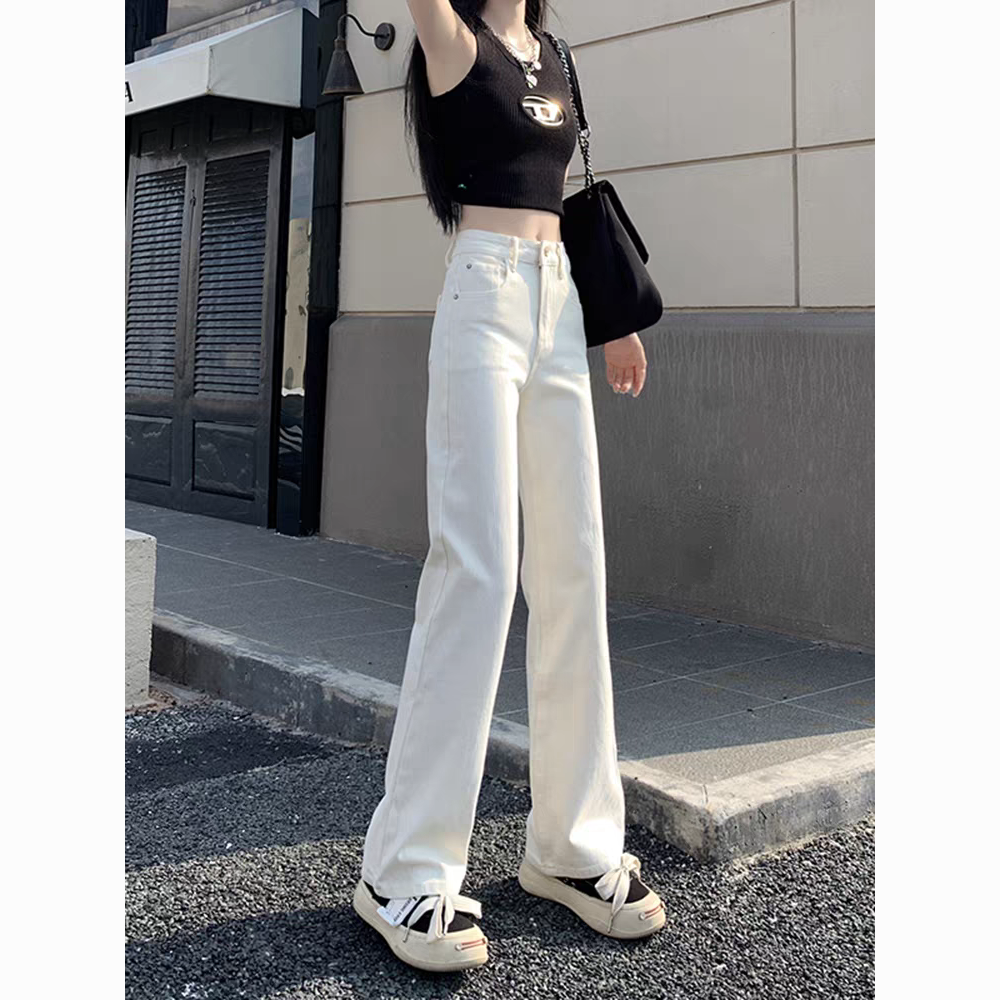 直筒白色牛仔褲女2026春季新款高腰寬松顯瘦百搭垂感高個子拖地褲