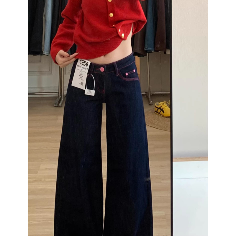 高個子丹寧藍窄版微喇牛仔褲女2026新款原色低腰美式辣妹直筒褲子