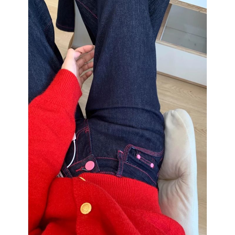 高個子丹寧藍窄版微喇牛仔褲女2026新款原色低腰美式辣妹直筒褲子