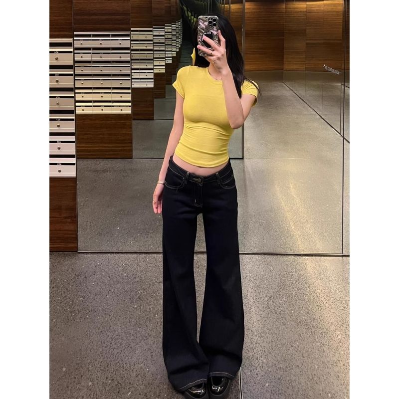 美式復古設計感小眾燙鉆牛仔褲女2026高街辣妹高腰寬松直筒闊腿褲