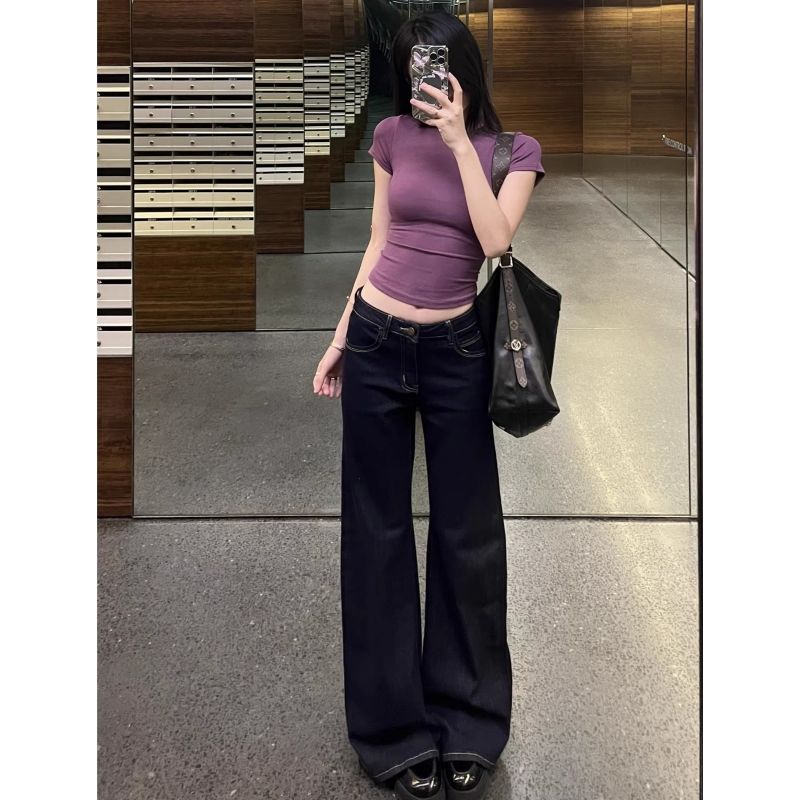 美式復古設計感小眾燙鉆牛仔褲女2026高街辣妹高腰寬松直筒闊腿褲