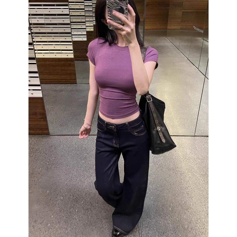 美式復古設計感小眾燙鉆牛仔褲女2026高街辣妹高腰寬松直筒闊腿褲