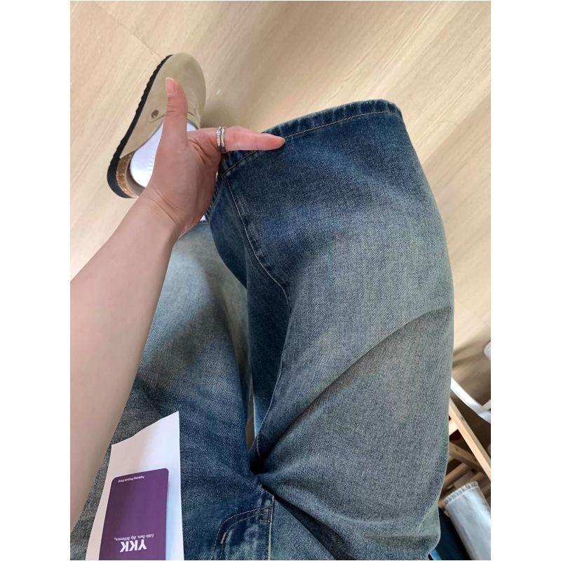 美式復古藍水洗七分牛仔女夏季新款高腰寬松顯瘦直筒闊腿中短褲潮