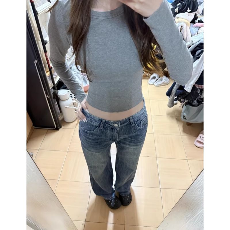 韓版重工扎花繡標闊腿牛仔褲女2026春夏新款直筒褲高腰顯瘦拖地褲