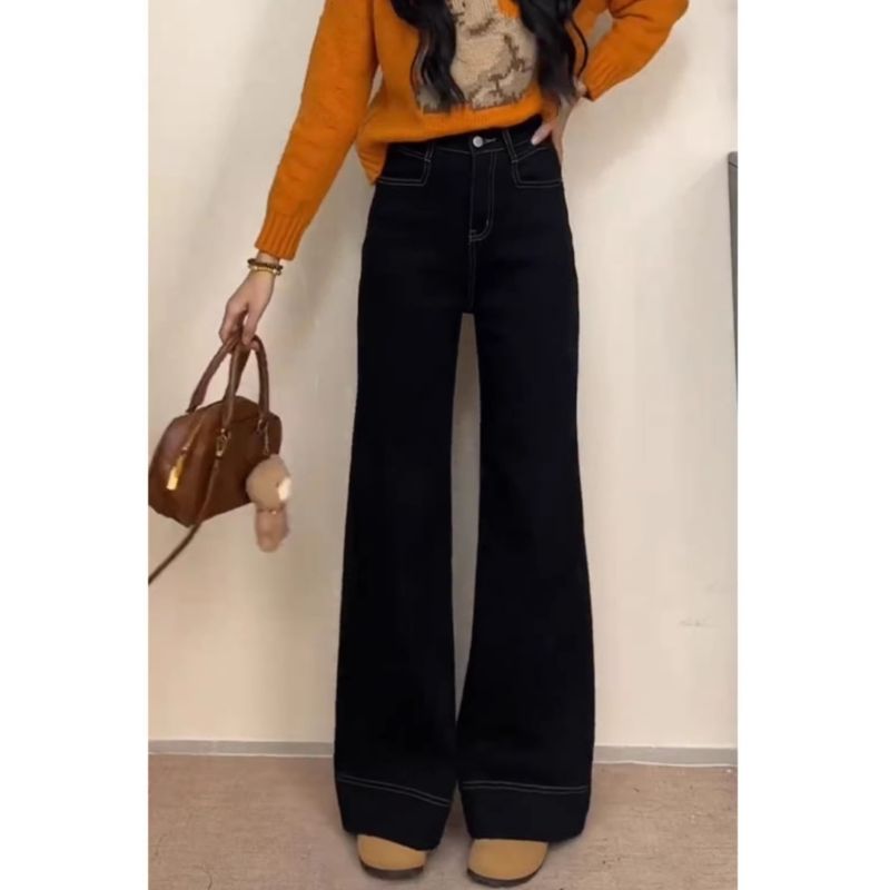 韓版高腰闊腿微喇牛仔褲女2026夏季新款寬松顯瘦不貼腿喇叭長褲子