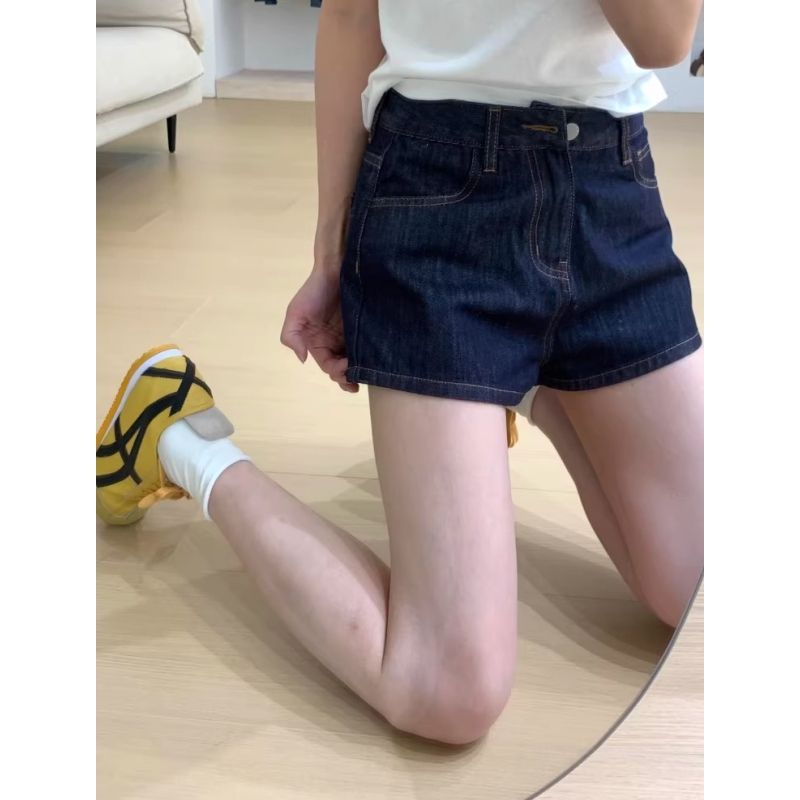 美式復古丹寧藍牛仔短褲女夏季新款高腰寬松顯瘦時尚百搭辣妹熱褲