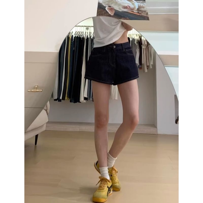 美式復古丹寧藍牛仔短褲女夏季新款高腰寬松顯瘦時尚百搭辣妹熱褲