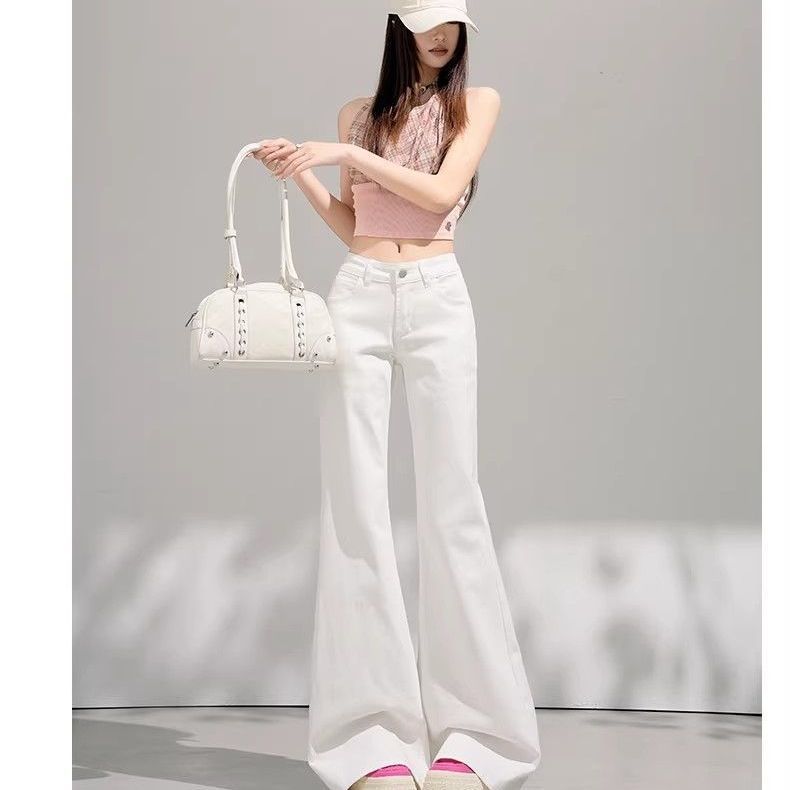 白色不貼腿微喇叭牛仔褲2026新款春夏洋氣辣妹寬松顯瘦美式拖地褲