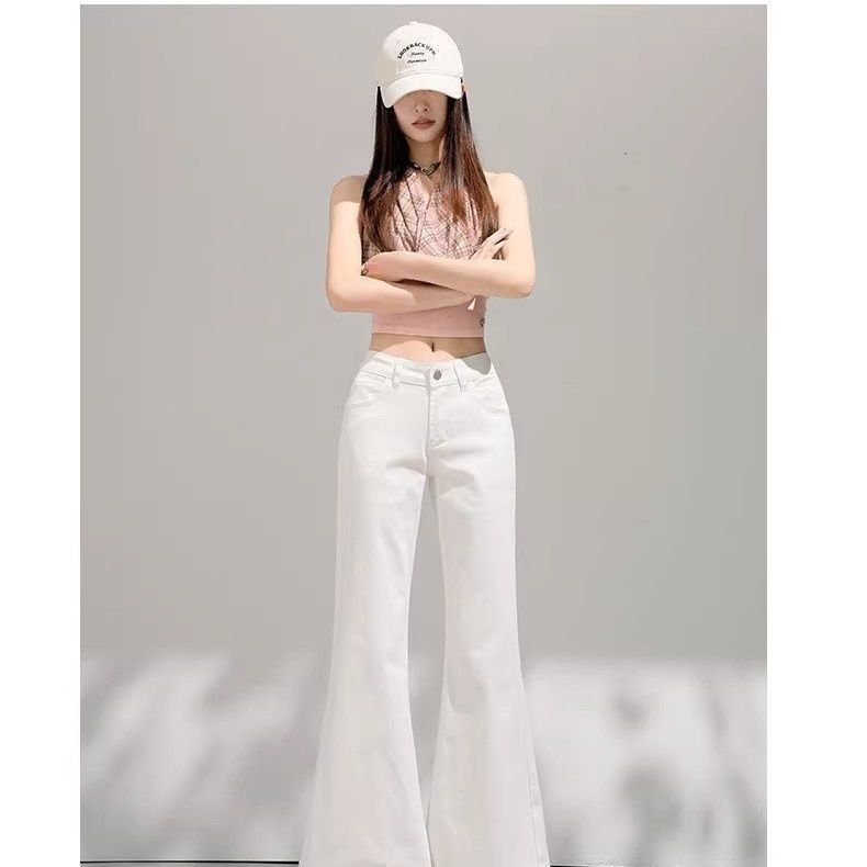 白色不貼腿微喇叭牛仔褲2026新款春夏洋氣辣妹寬松顯瘦美式拖地褲
