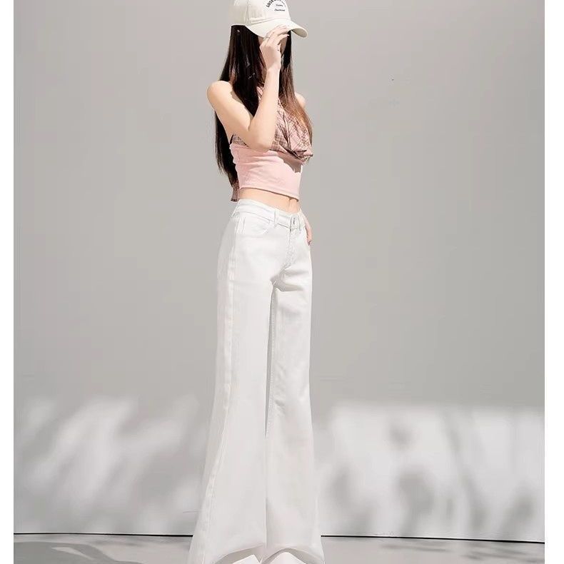 白色不貼腿微喇叭牛仔褲2026新款春夏洋氣辣妹寬松顯瘦美式拖地褲