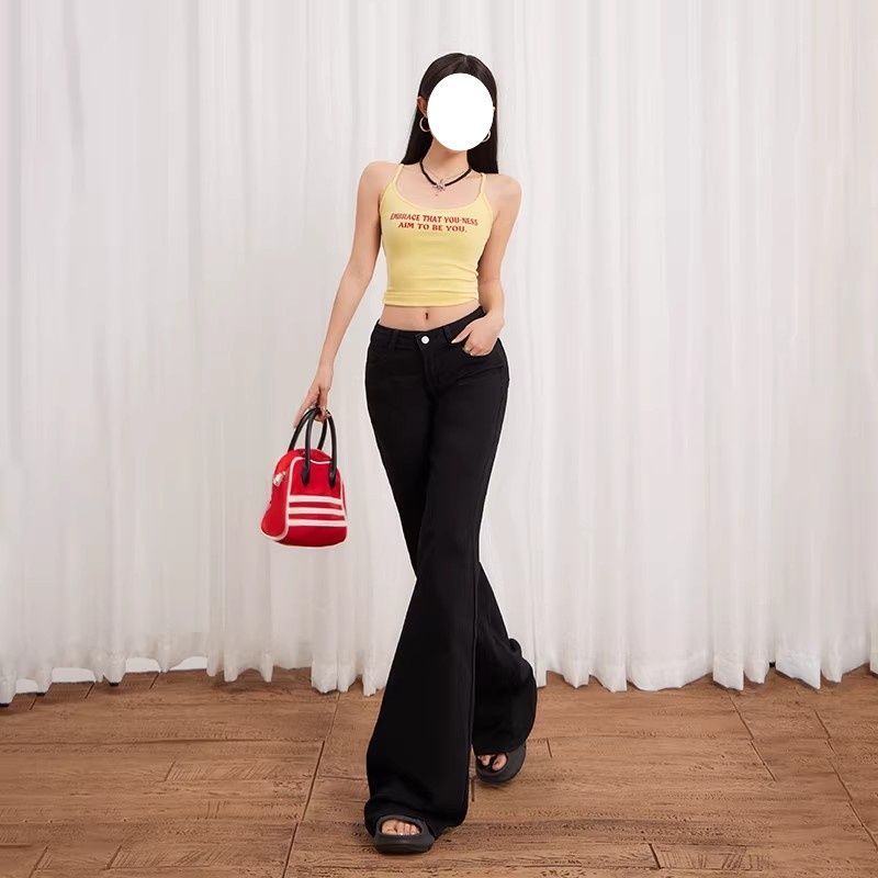 韓系黑色微喇牛仔褲女 2026 春夏新款寬松顯瘦小眾設計感百搭潮褲