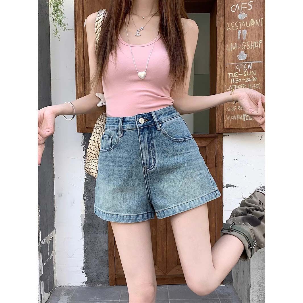 設計感復古水洗牛仔褲短褲女2026夏季新款高腰顯瘦百搭直筒闊腿褲