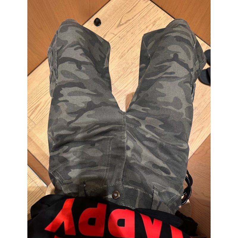 美式復古迷彩工裝牛仔短褲女夏季新款高腰寬松顯瘦百搭直筒七分褲