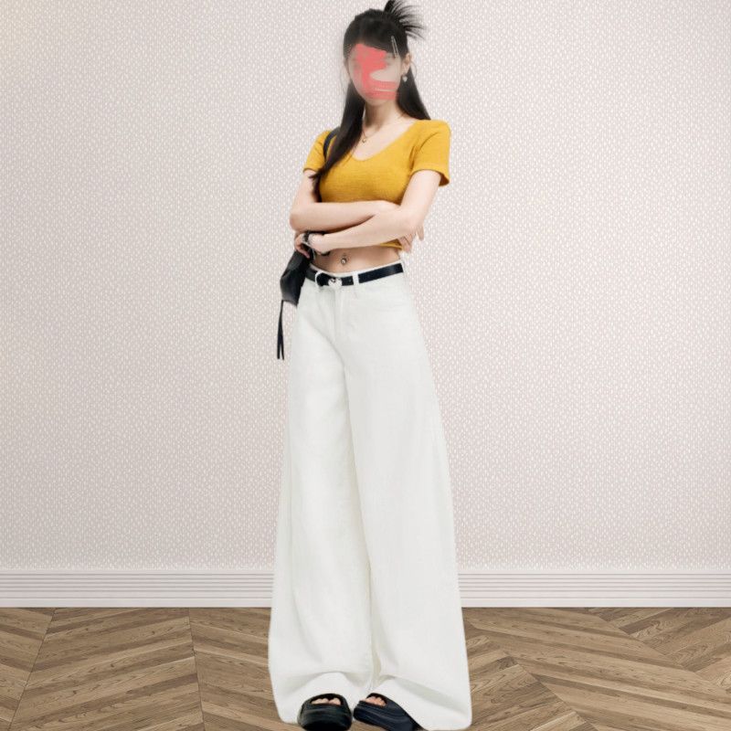 純色闊腿牛仔褲女2026夏季新款寬松顯瘦百搭氣質休閑風悠閑闊腿褲