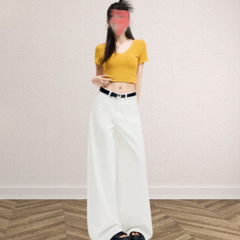 純色闊腿牛仔褲女2026夏季新款寬松顯瘦百搭氣質休閑風悠閑闊腿褲