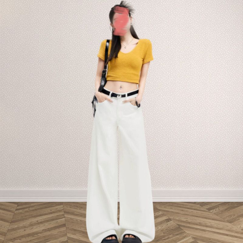 純色闊腿牛仔褲女2026夏季新款寬松顯瘦百搭氣質休閑風悠閑闊腿褲