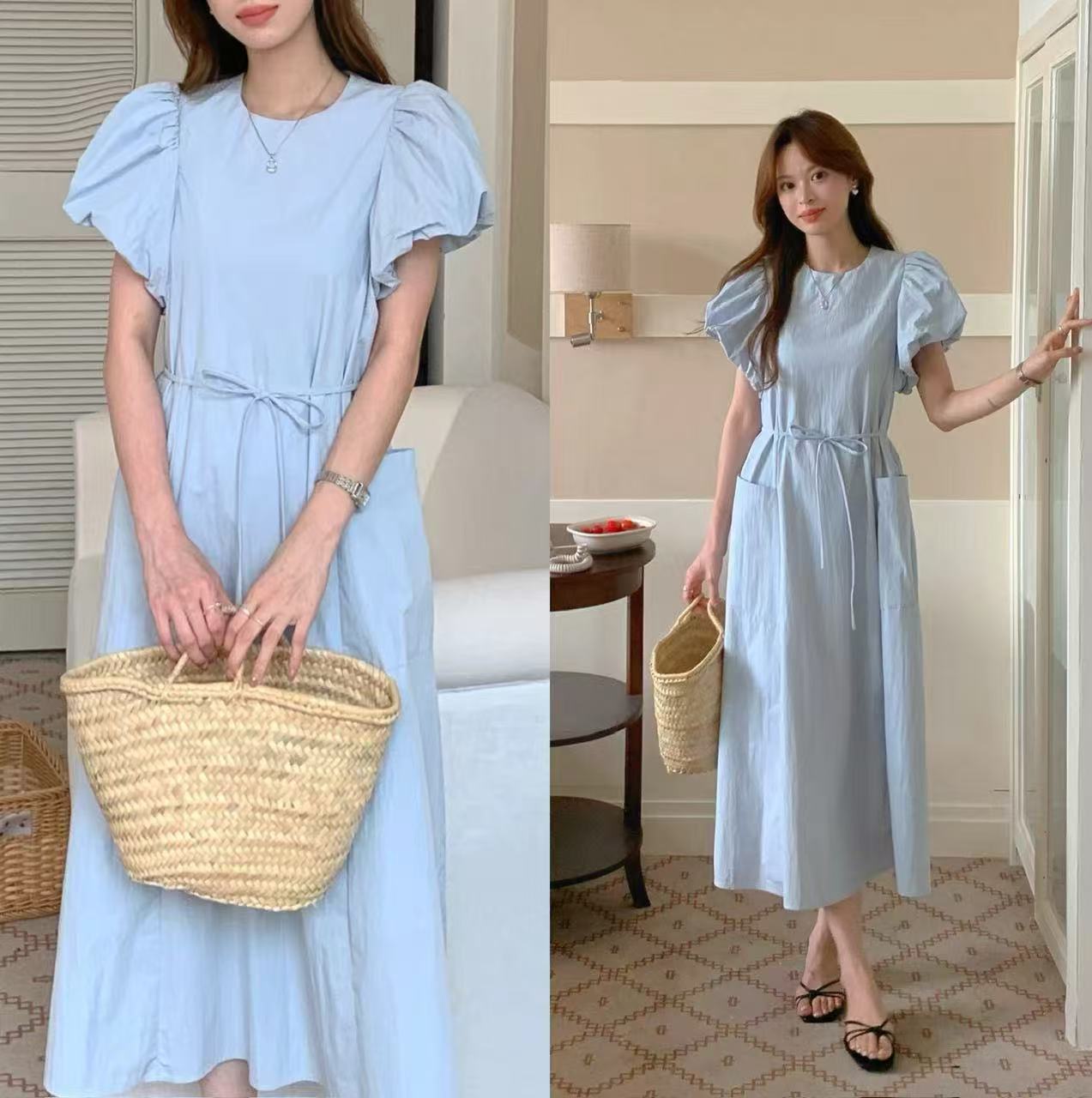 MY8808# 韩系温柔泡泡袖连衣裙夏女裝貨源服裝批發