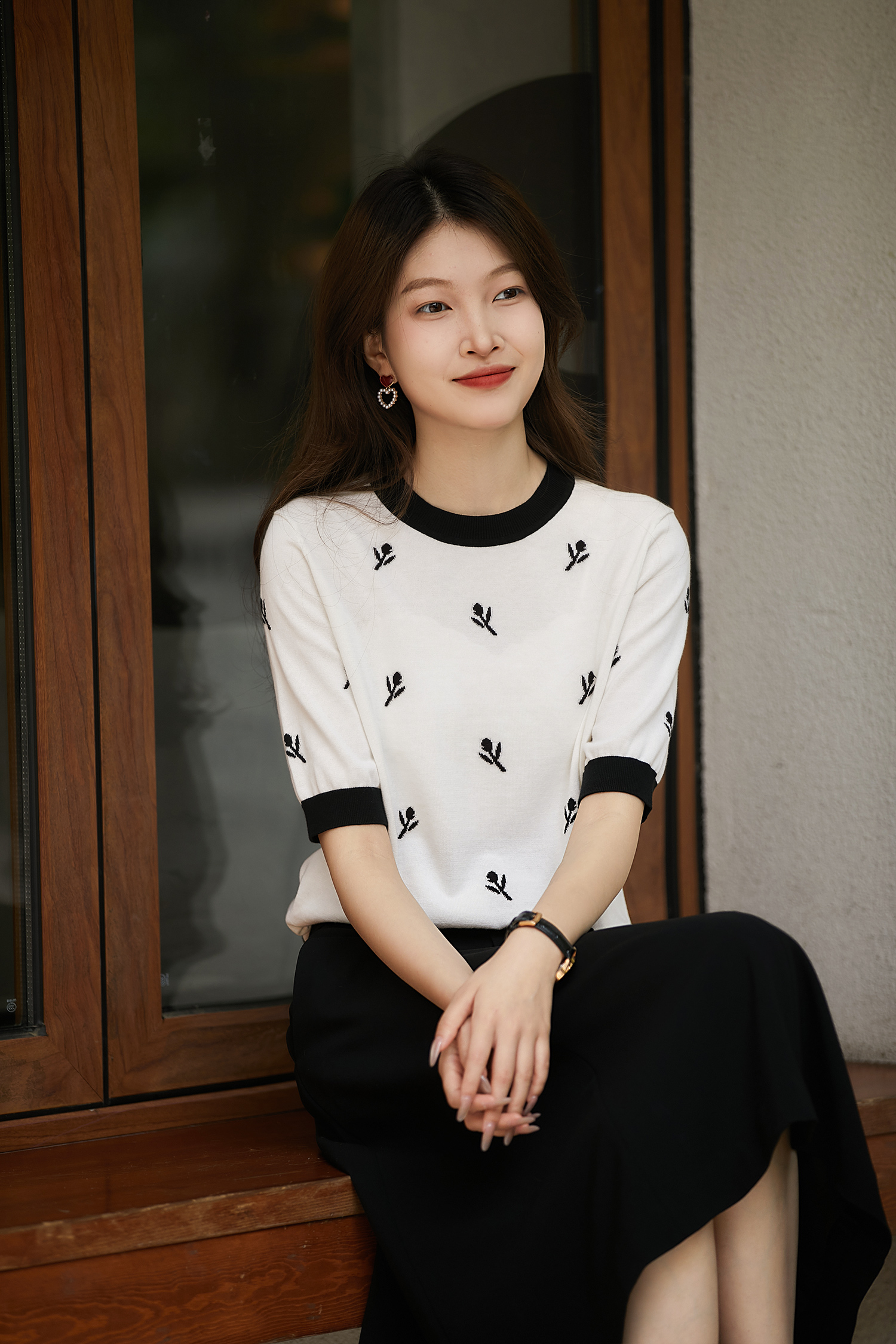 の笑涵閣春夏通勤提花工藝60/2純棉佰搭針織上衣女 ZYN762145MG
