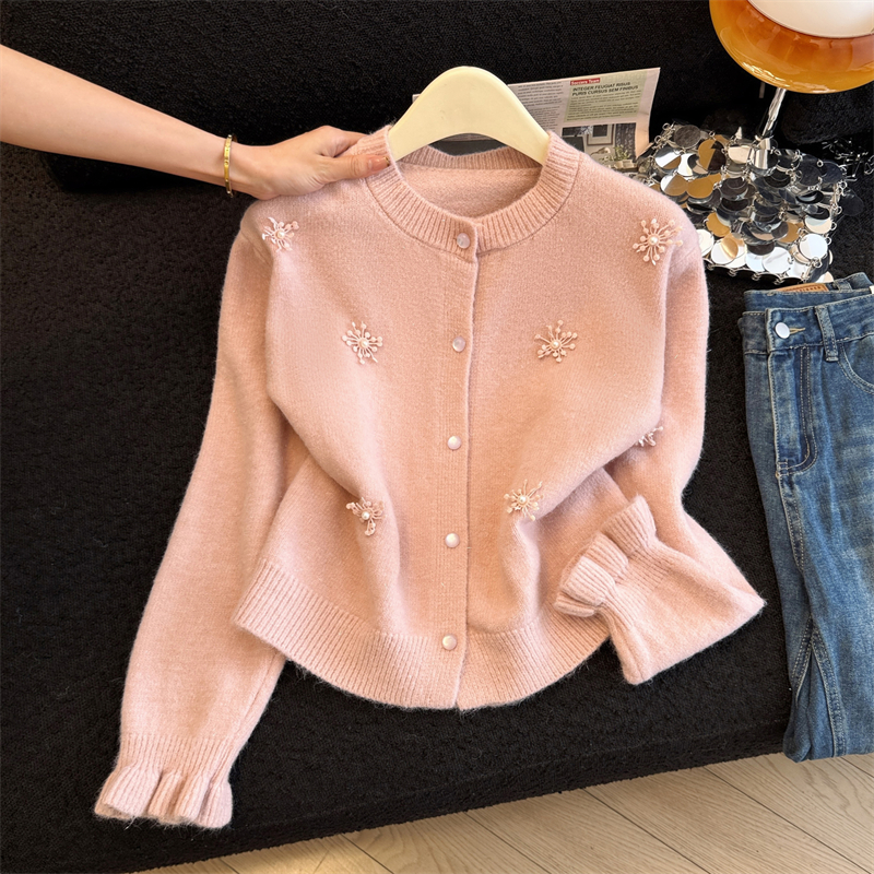 MY16212# 新年红重工钉珠毛衣外套新款设计感洋气本命年针织衫女裝貨源...