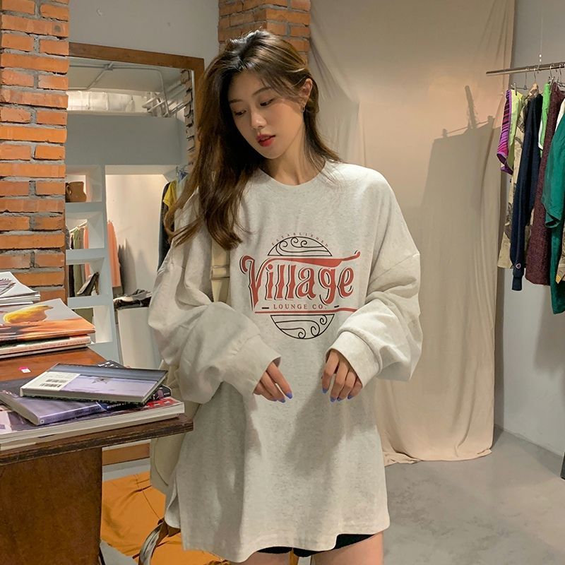 MY15864# 跨境外贸韩版薄款鱼鳞布宽松中长款百搭学生长袖卫衣女潮女裝貨源服裝批發