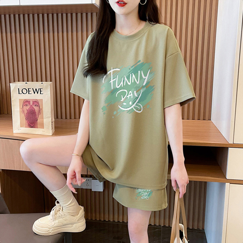 MY15357#夏季休闲运动短袖T恤短裤女两件套