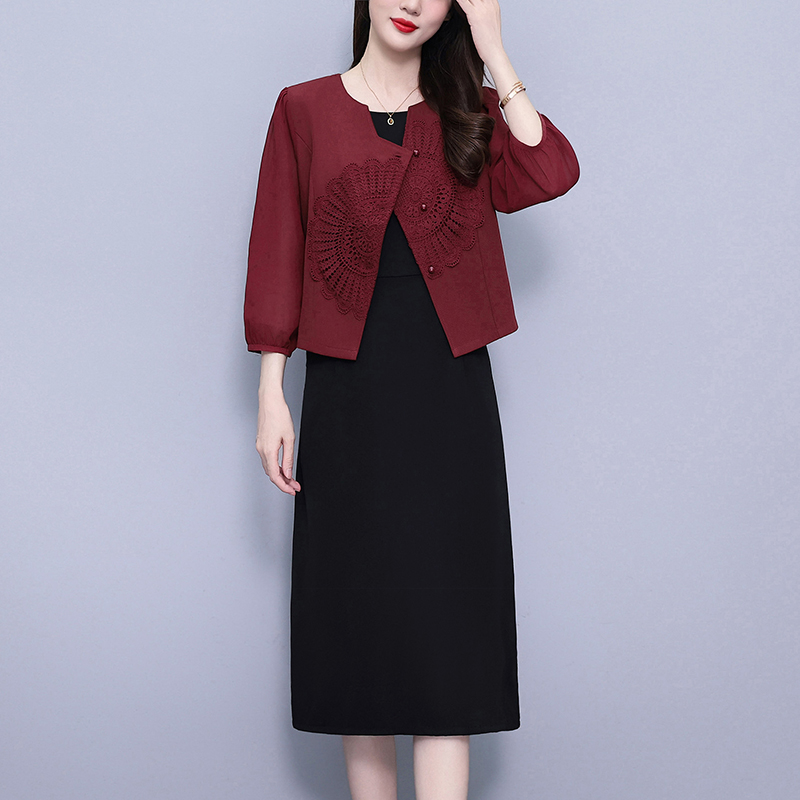 MY13807# 女裝貨源新款大码时尚套装小香风单排扣上衣连衣裙两件套女裝...