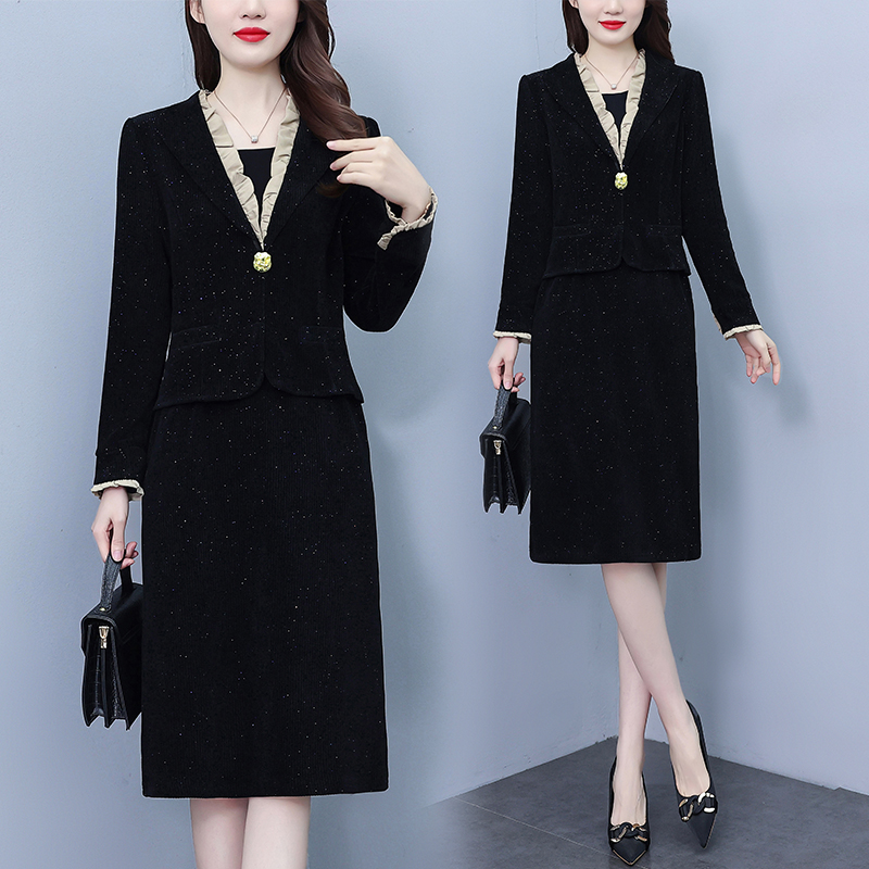 MY13805# 女裝貨源雪尼尔大码女装连衣裙时尚假两件套拼接中长裙女裝貨...