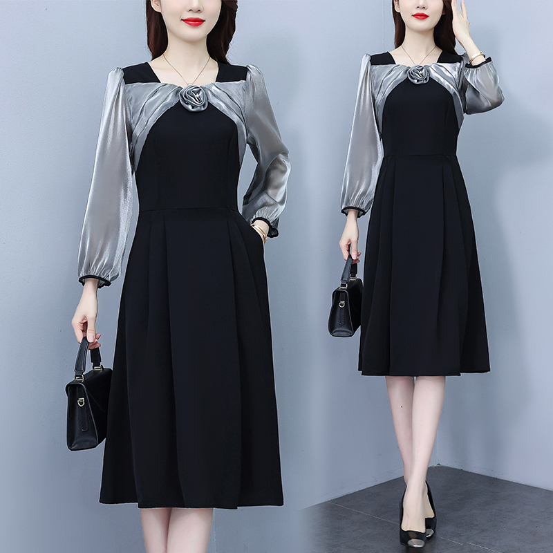 MY13809# 女裝貨源新款淑女显瘦大码女装减龄气质雪纺拼接连衣裙女裝貨源服裝批發服裝批發