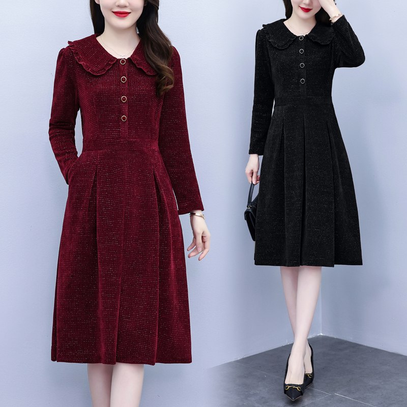 MY13811# 女裝貨源亮丝灯芯绒气质大码连衣裙2新款女裝貨源服裝批發服...