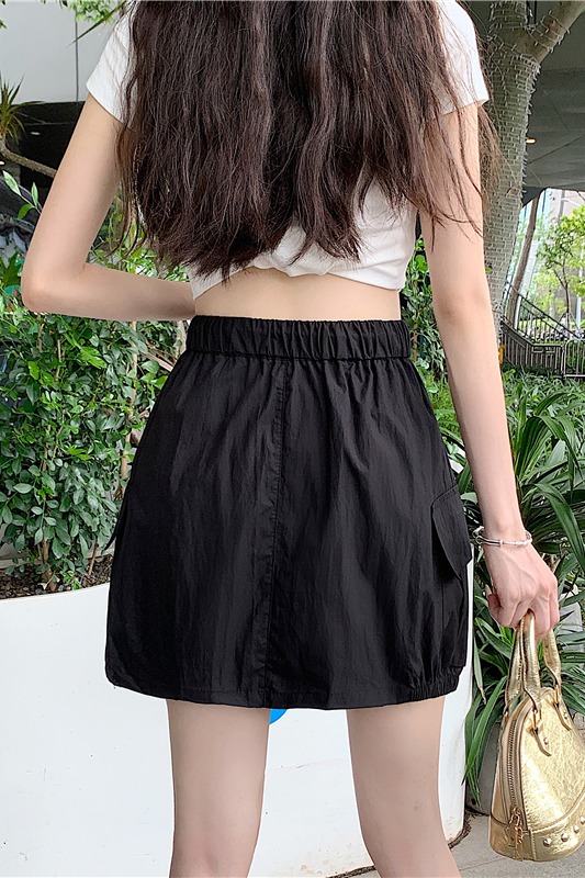 實拍實價 春夏季花苞工裝半身裙女高腰遮胯顯瘦帶防走光a字短裙潮