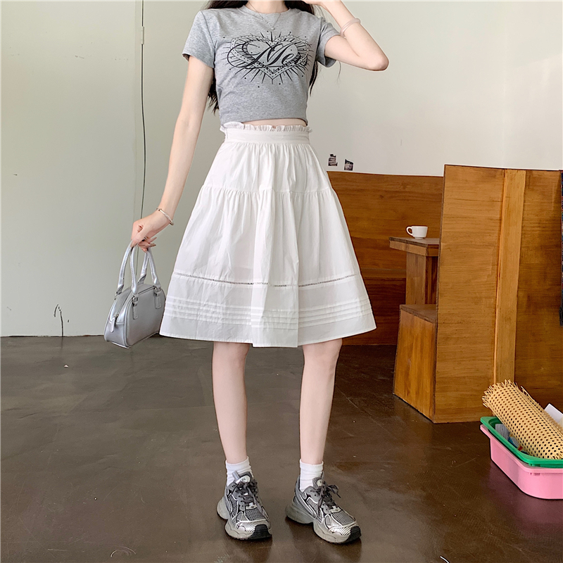 實拍實價 浪漫少女高腰A字蓬蓬半身裙五分裙女春夏季甜美奶系短裙
