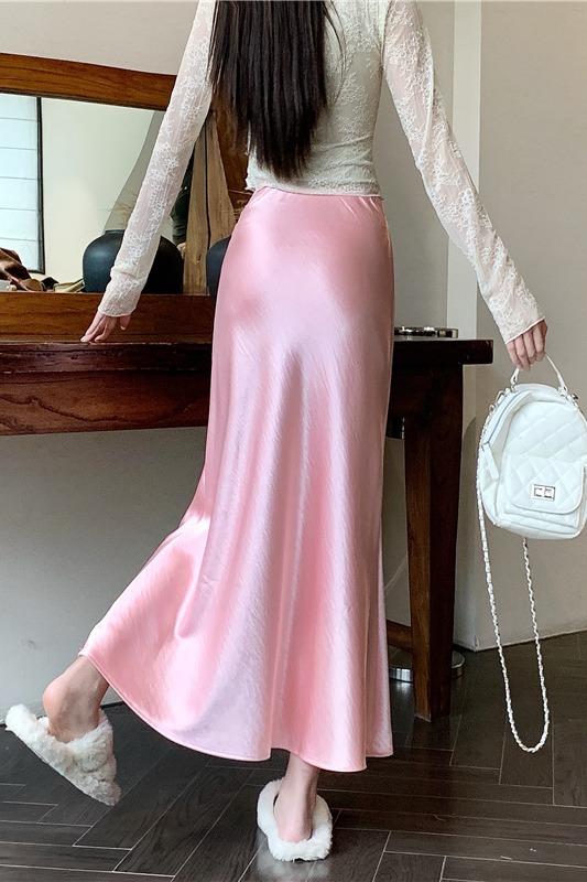 實拍實價緞面半身裙女秋季國風高端氣質顯瘦長款春夏醋酸魚尾裙子