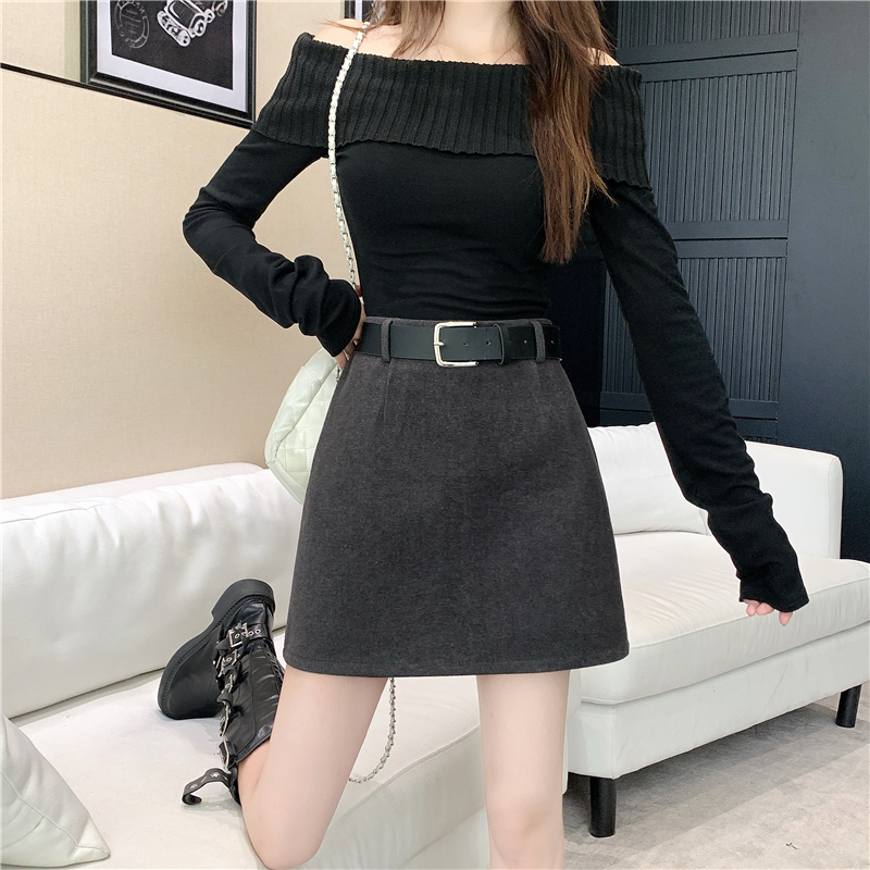 實拍實價 辣妹時尚毛呢半身裙女秋冬新款百搭高腰顯瘦包臀a字短裙
