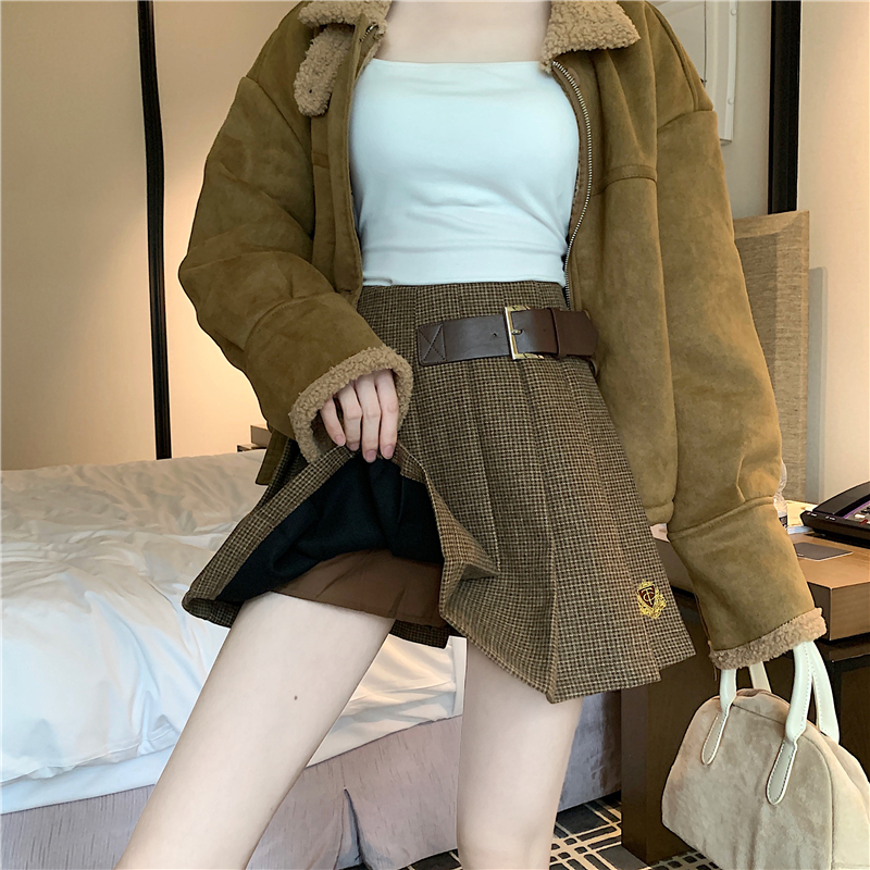 實拍實價 韓系復古高腰半身裙女秋冬新款高級感修身顯瘦百褶a字裙