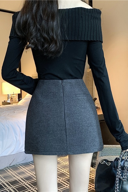 實拍實價 毛呢復古高腰半身裙女秋冬季新款高級感修身顯瘦a字短裙