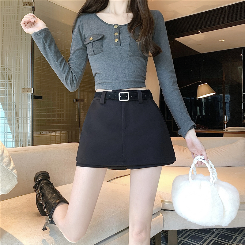 實拍實價 半身裙女秋冬新款高腰包臀a字半裙小個子辣妹毛呢短裙褲