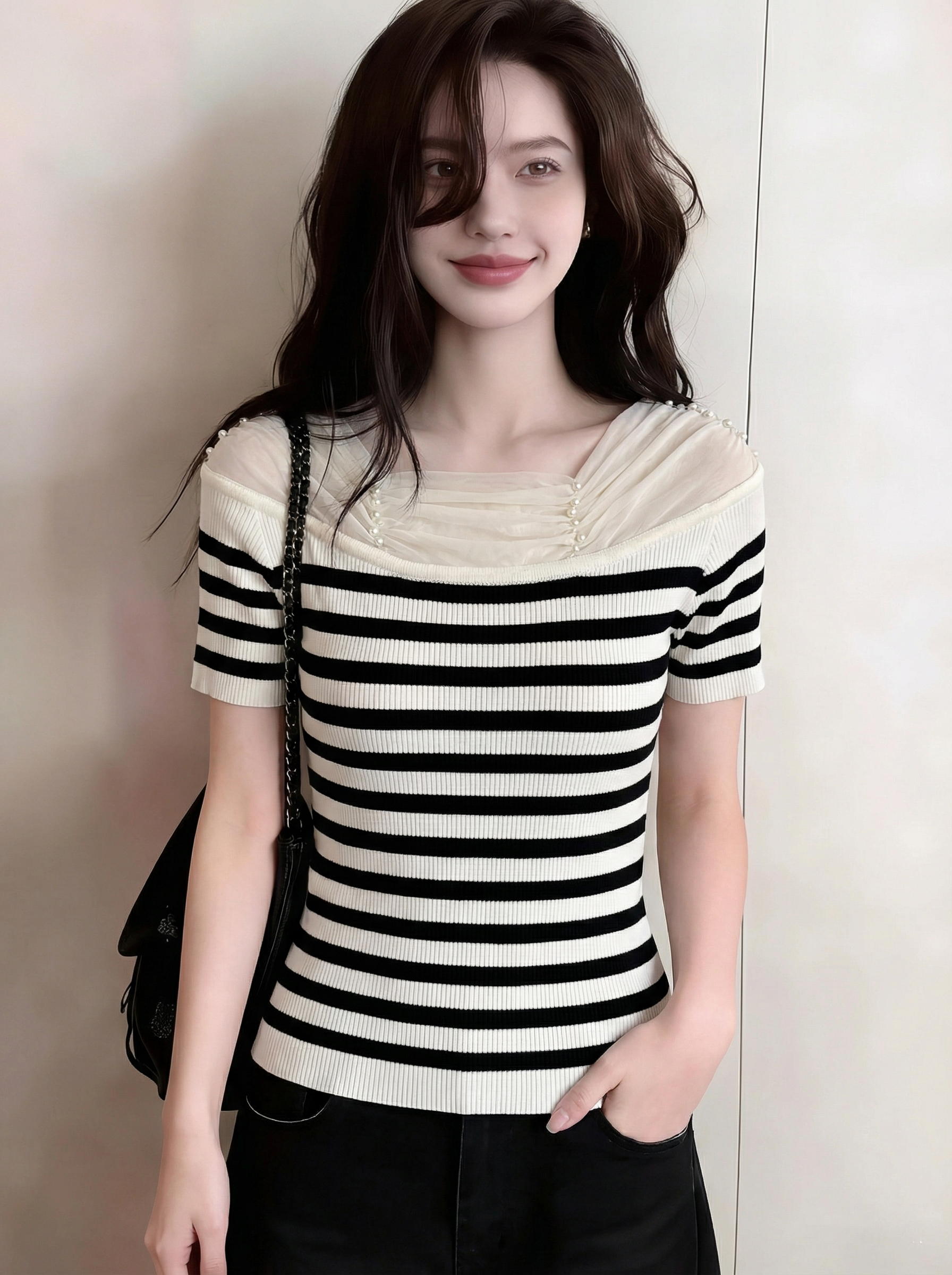 RY2421# 实拍～绝美好看蕾丝花边短袖针织t恤女夏季新款修身气质甜辣上...